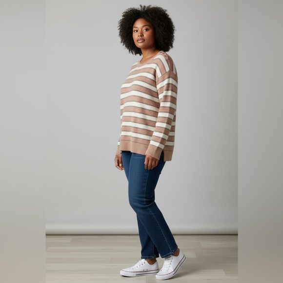 Barefoot Dreams Stripe Crew Neck Cozy Long Sleeve Pullover Sweater 1X - Picture 2 of 13